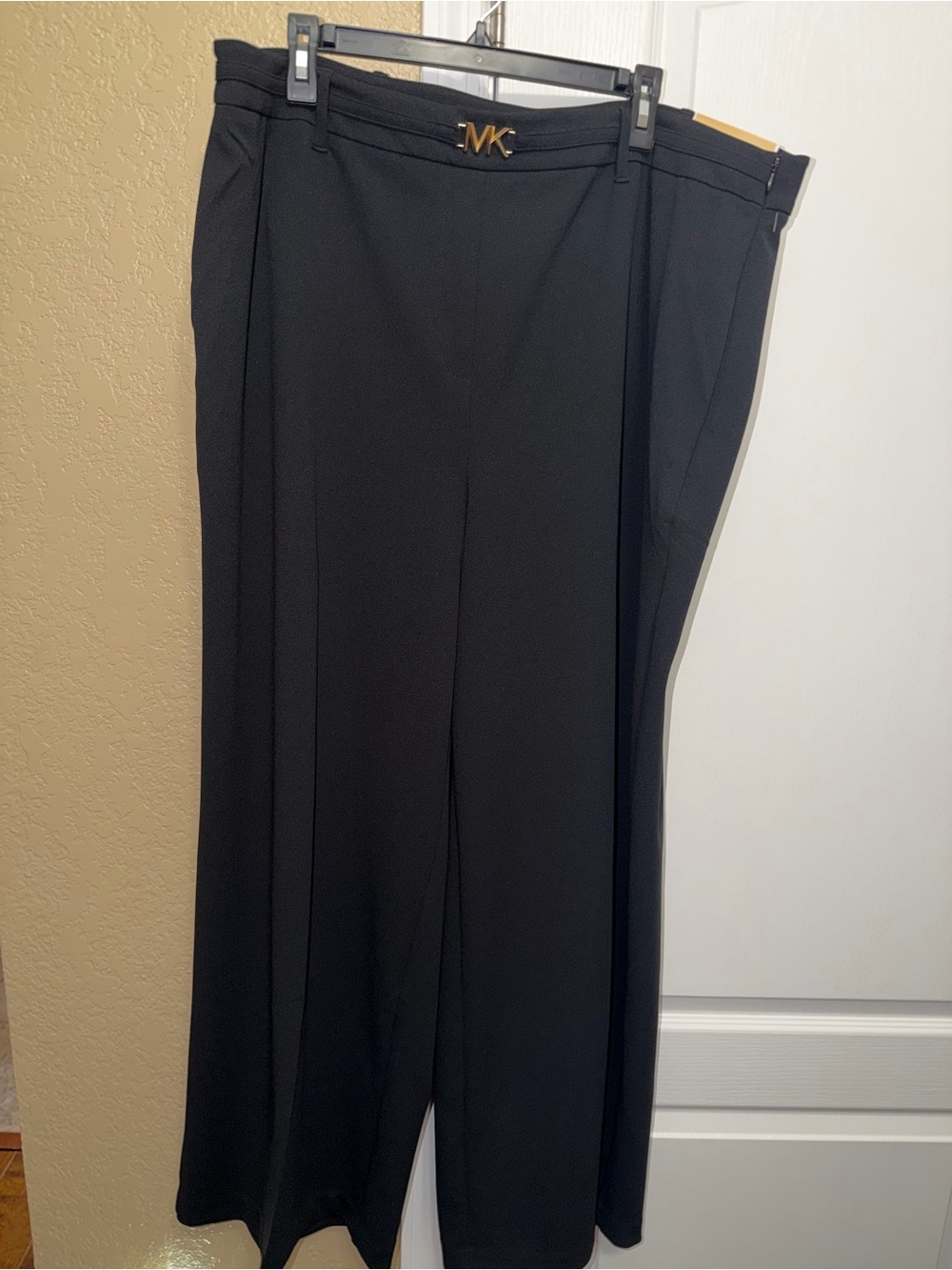 Michael Kors Black Wide-Leg Trousers with Gold MK Accent